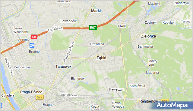 mapa Ząbki powiat wołomiński, Ząbki powiat wołomiński na mapie Targeo
