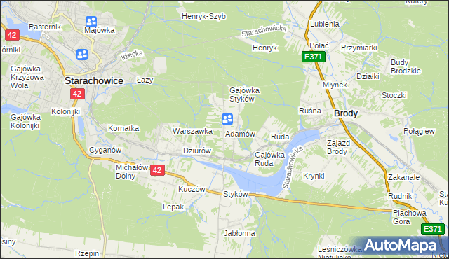 mapa Adamów gmina Brody, Adamów gmina Brody na mapie Targeo