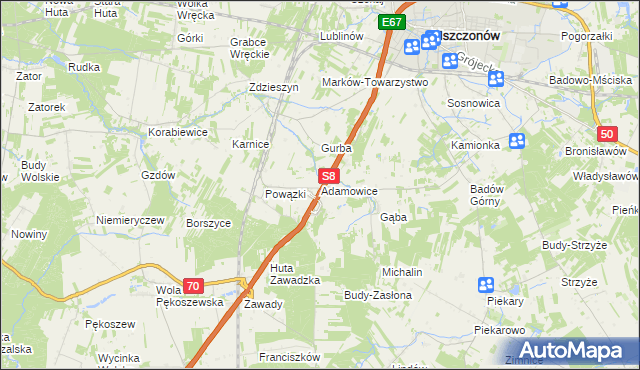 mapa Adamowice gmina Mszczonów, Adamowice gmina Mszczonów na mapie Targeo