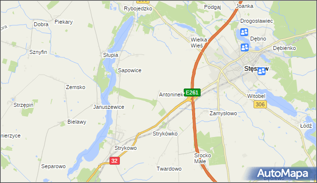 mapa Antoninek gmina Stęszew, Antoninek gmina Stęszew na mapie Targeo