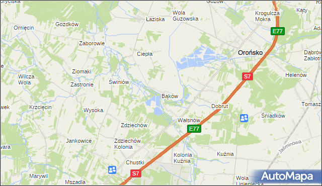 mapa Bąków gmina Orońsko, Bąków gmina Orońsko na mapie Targeo