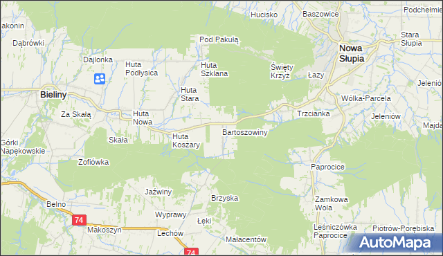 mapa Bartoszowiny, Bartoszowiny na mapie Targeo