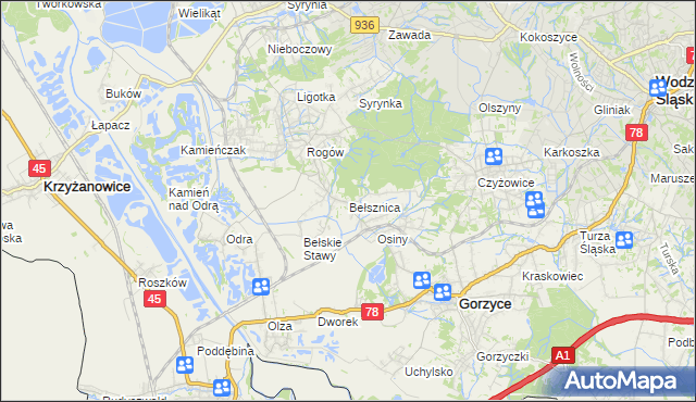 mapa Bełsznica, Bełsznica na mapie Targeo