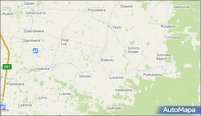 mapa Białousy, Białousy na mapie Targeo