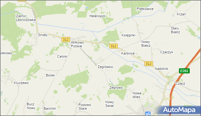 mapa Bielawy gmina Śmigiel, Bielawy gmina Śmigiel na mapie Targeo