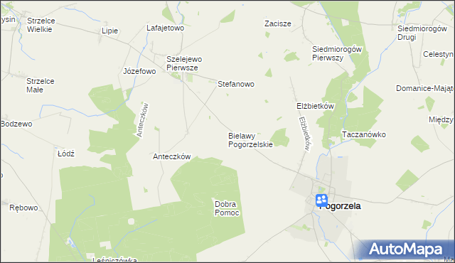 mapa Bielawy Pogorzelskie, Bielawy Pogorzelskie na mapie Targeo