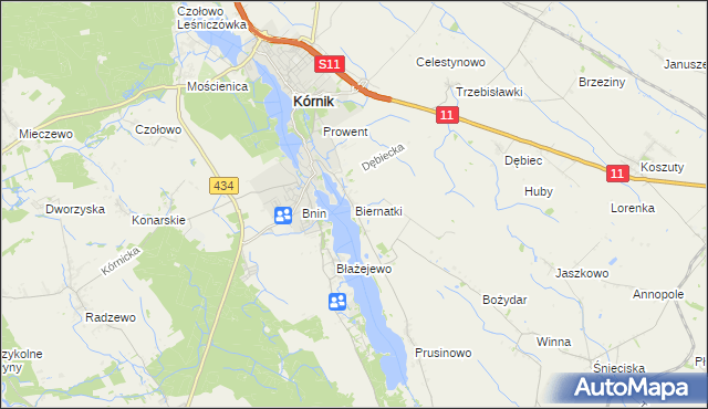 mapa Biernatki gmina Kórnik, Biernatki gmina Kórnik na mapie Targeo