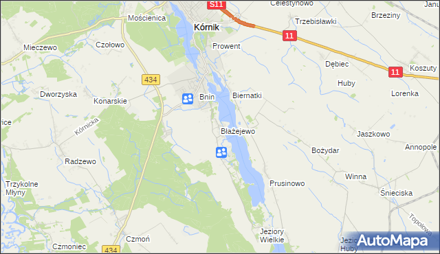 mapa Błażejewo gmina Kórnik, Błażejewo gmina Kórnik na mapie Targeo