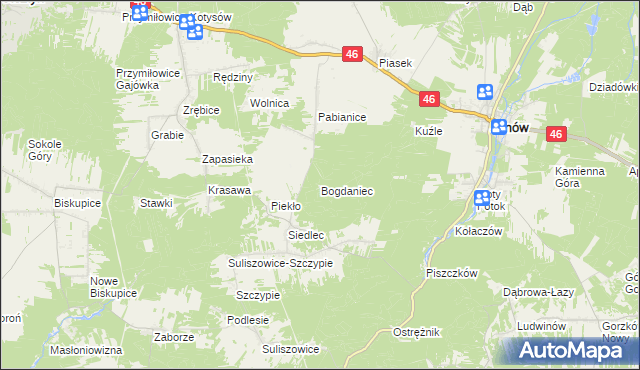 mapa Bogdaniec gmina Janów, Bogdaniec gmina Janów na mapie Targeo