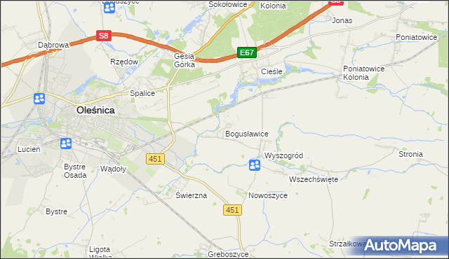 mapa Bogusławice gmina Oleśnica, Bogusławice gmina Oleśnica na mapie Targeo