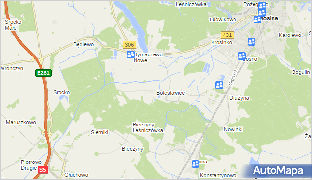 mapa Bolesławiec gmina Mosina, Bolesławiec gmina Mosina na mapie Targeo