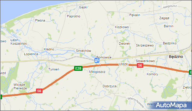 mapa Borkowice gmina Będzino, Borkowice gmina Będzino na mapie Targeo