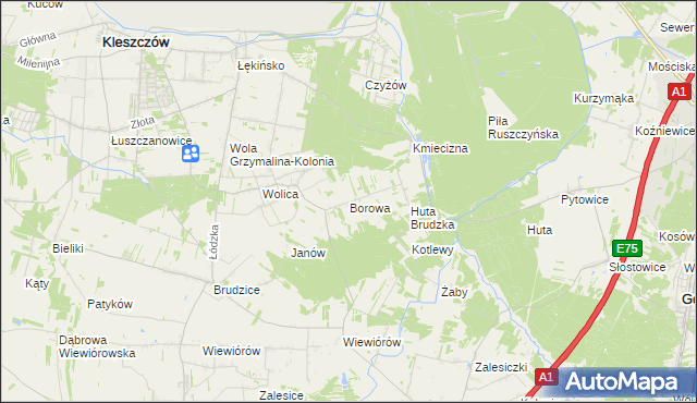 mapa Borowa gmina Dobryszyce, Borowa gmina Dobryszyce na mapie Targeo