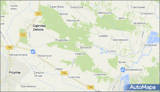 mapa Borowce gmina Dąbrowa Zielona, Borowce gmina Dąbrowa Zielona na mapie Targeo