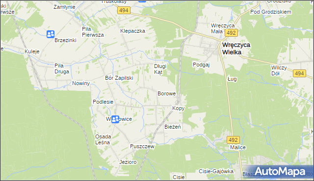 mapa Borowe gmina Wręczyca Wielka, Borowe gmina Wręczyca Wielka na mapie Targeo
