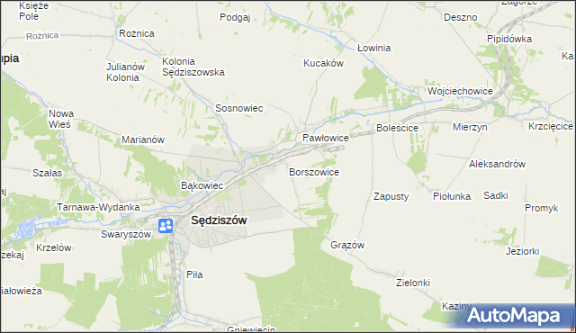 mapa Borszowice gmina Sędziszów, Borszowice gmina Sędziszów na mapie Targeo