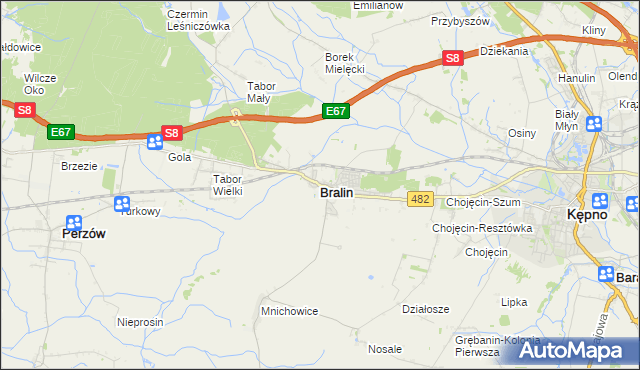 mapa Bralin powiat kępiński, Bralin powiat kępiński na mapie Targeo