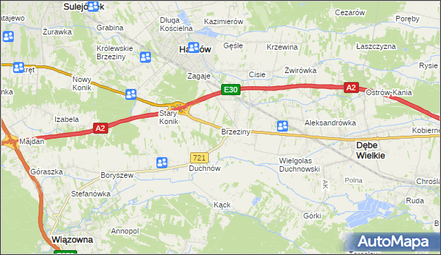 mapa Brzeziny gmina Halinów, Brzeziny gmina Halinów na mapie Targeo