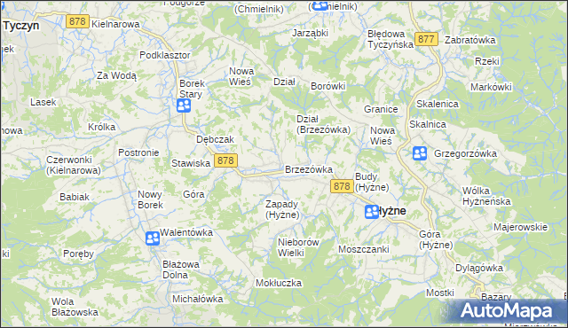 mapa Brzezówka gmina Hyżne, Brzezówka gmina Hyżne na mapie Targeo