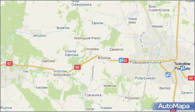 mapa Brzozów gmina Sokołów Podlaski, Brzozów gmina Sokołów Podlaski na mapie Targeo