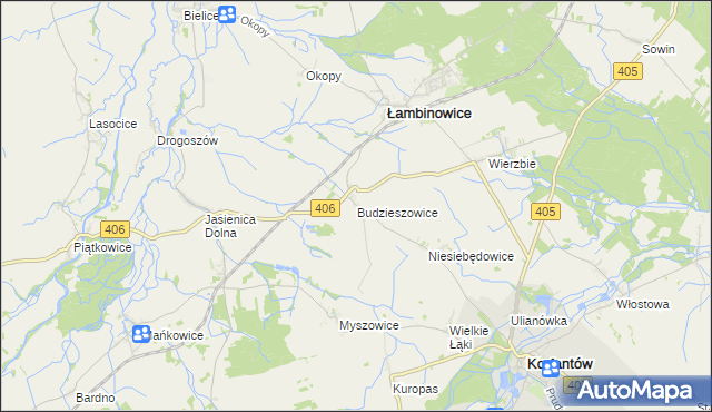 mapa Budzieszowice gmina Łambinowice, Budzieszowice gmina Łambinowice na mapie Targeo