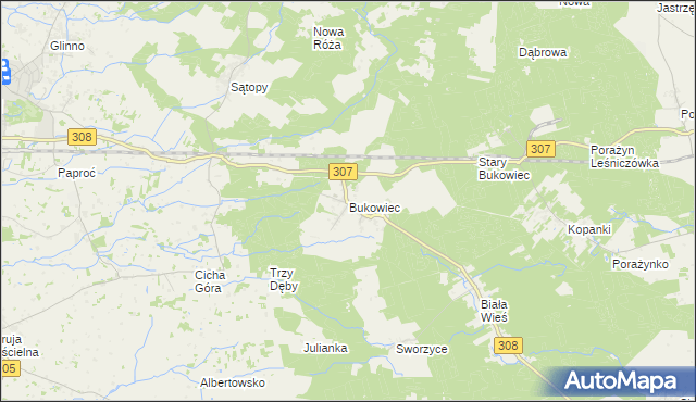 mapa Bukowiec gmina Nowy Tomyśl, Bukowiec gmina Nowy Tomyśl na mapie Targeo