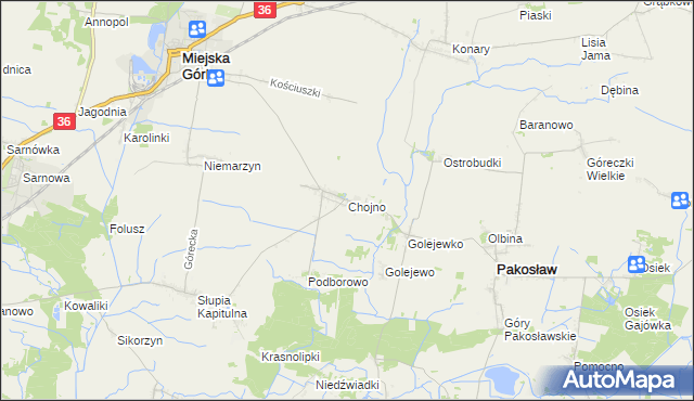 mapa Chojno gmina Pakosław, Chojno gmina Pakosław na mapie Targeo