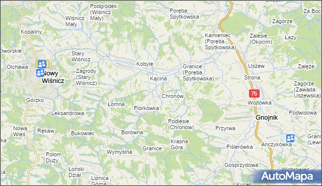 mapa Chronów gmina Nowy Wiśnicz, Chronów gmina Nowy Wiśnicz na mapie Targeo