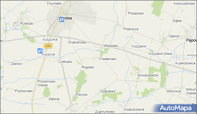 mapa Chwałkowo gmina Krobia, Chwałkowo gmina Krobia na mapie Targeo
