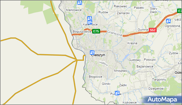 mapa Cieszyna, Cieszyn na mapie Targeo