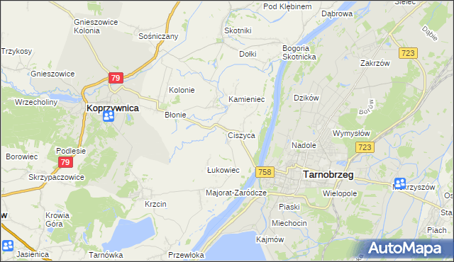 mapa Ciszyca gmina Koprzywnica, Ciszyca gmina Koprzywnica na mapie Targeo
