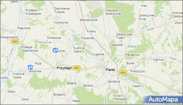 mapa Cyganka gmina Panki, Cyganka gmina Panki na mapie Targeo