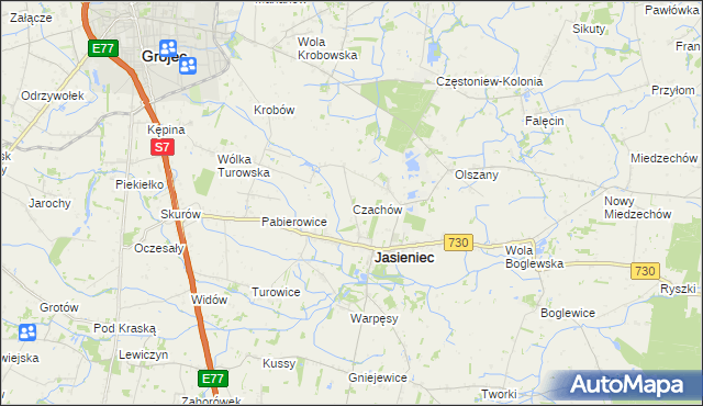 mapa Czachów gmina Jasieniec, Czachów gmina Jasieniec na mapie Targeo