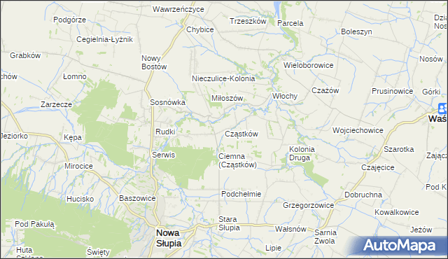 mapa Cząstków gmina Nowa Słupia, Cząstków gmina Nowa Słupia na mapie Targeo