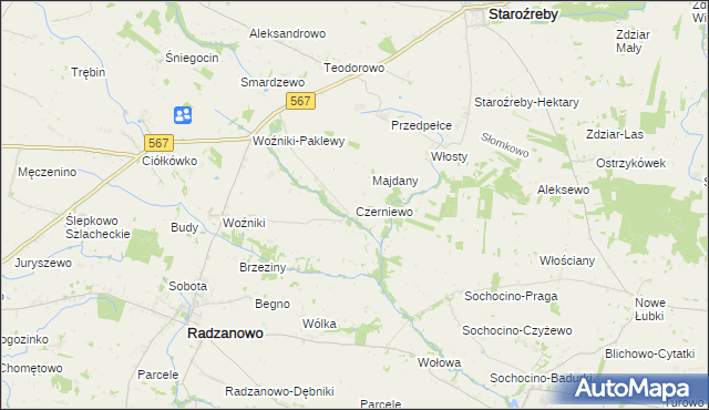 mapa Czerniewo gmina Radzanowo, Czerniewo gmina Radzanowo na mapie Targeo