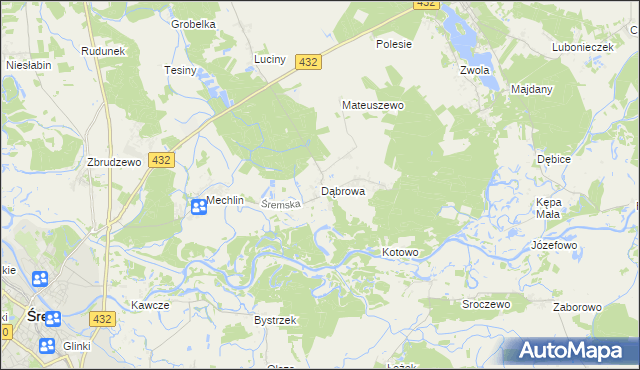 mapa Dąbrowa gmina Śrem, Dąbrowa gmina Śrem na mapie Targeo