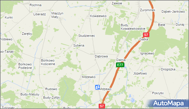 mapa Dąbrowa gmina Strzegowo, Dąbrowa gmina Strzegowo na mapie Targeo