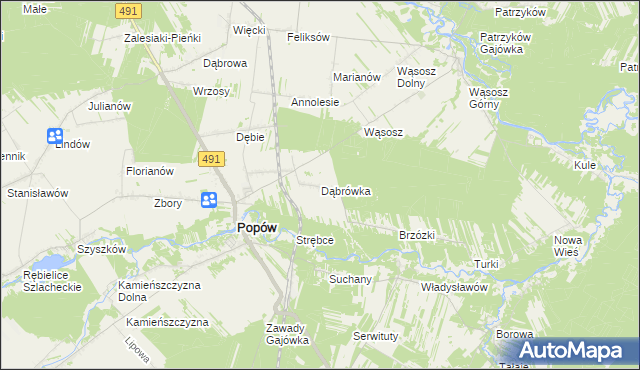mapa Dąbrówka gmina Popów, Dąbrówka gmina Popów na mapie Targeo