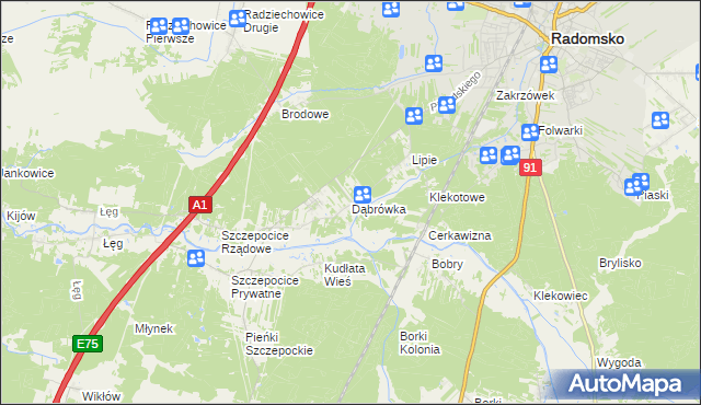 mapa Dąbrówka gmina Radomsko, Dąbrówka gmina Radomsko na mapie Targeo