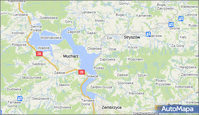 mapa Dąbrówka gmina Stryszów, Dąbrówka gmina Stryszów na mapie Targeo