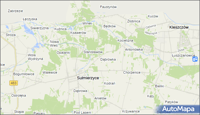 mapa Dąbrówka gmina Sulmierzyce, Dąbrówka gmina Sulmierzyce na mapie Targeo