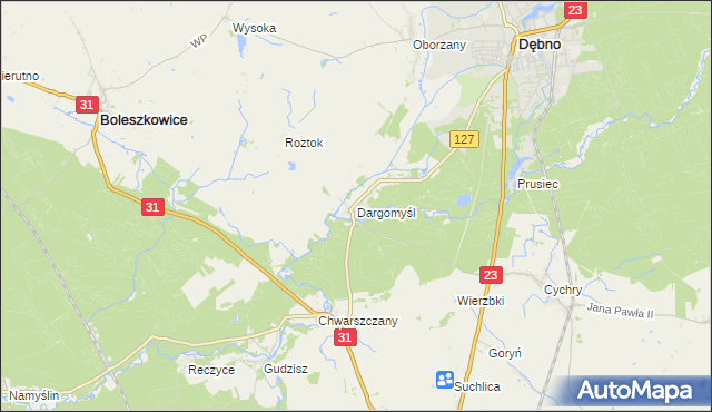 mapa Dargomyśl gmina Dębno, Dargomyśl gmina Dębno na mapie Targeo