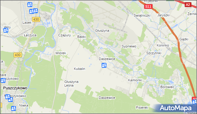 mapa Daszewice gmina Mosina, Daszewice gmina Mosina na mapie Targeo