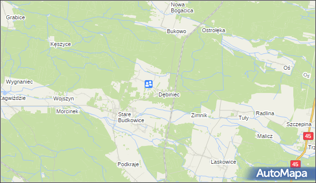 mapa Dębiniec gmina Murów, Dębiniec gmina Murów na mapie Targeo