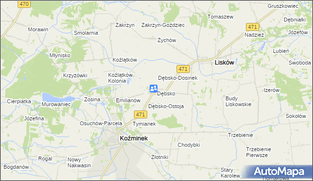 mapa Dębsko gmina Koźminek, Dębsko gmina Koźminek na mapie Targeo