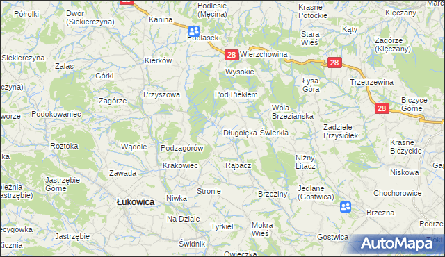 mapa Długołęka-Świerkla, Długołęka-Świerkla na mapie Targeo