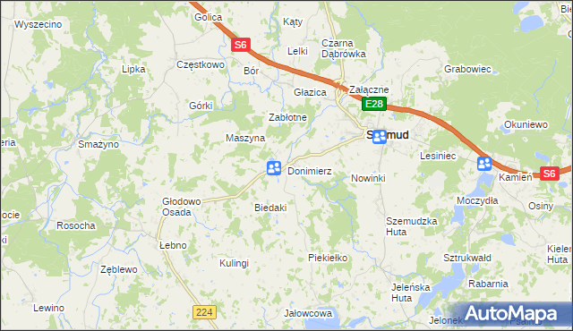 mapa Donimierz gmina Szemud, Donimierz gmina Szemud na mapie Targeo