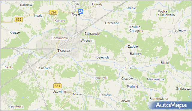 mapa Dzięcioły gmina Tłuszcz, Dzięcioły gmina Tłuszcz na mapie Targeo