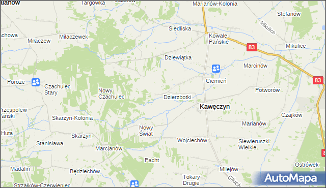 mapa Dzierzbotki, Dzierzbotki na mapie Targeo