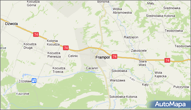 mapa Frampol powiat biłgorajski, Frampol powiat biłgorajski na mapie Targeo